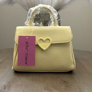 NWT Betsey Johnson Mini Satchel With Chain Butter Yellow XoPoppy Heart